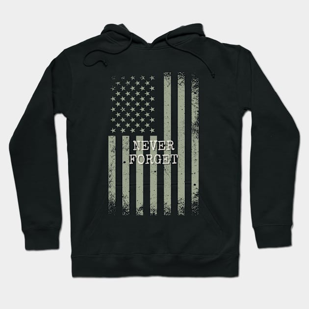 Never Forget Distressed USA Flag Hoodie by Perfectly Imperfect CE